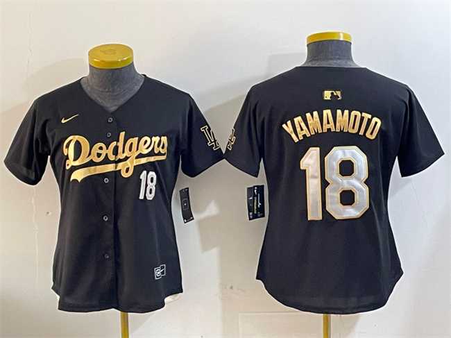 Women%27s Los Angeles Dodgers #18 Yoshinobu Yamamoto Black Gold Limited Stitched Jersey